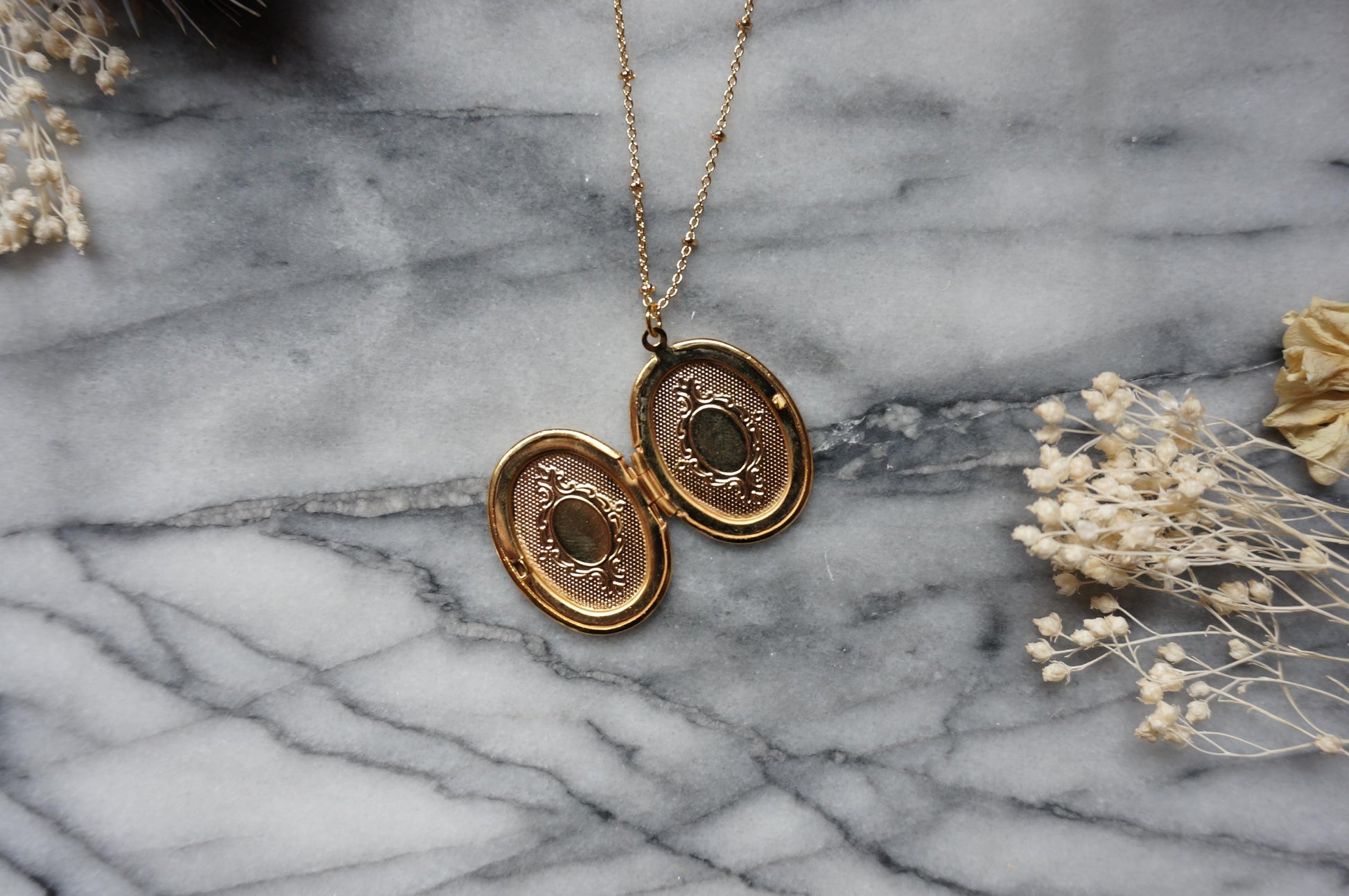 Oval Gold Antique Style Locket Necklace