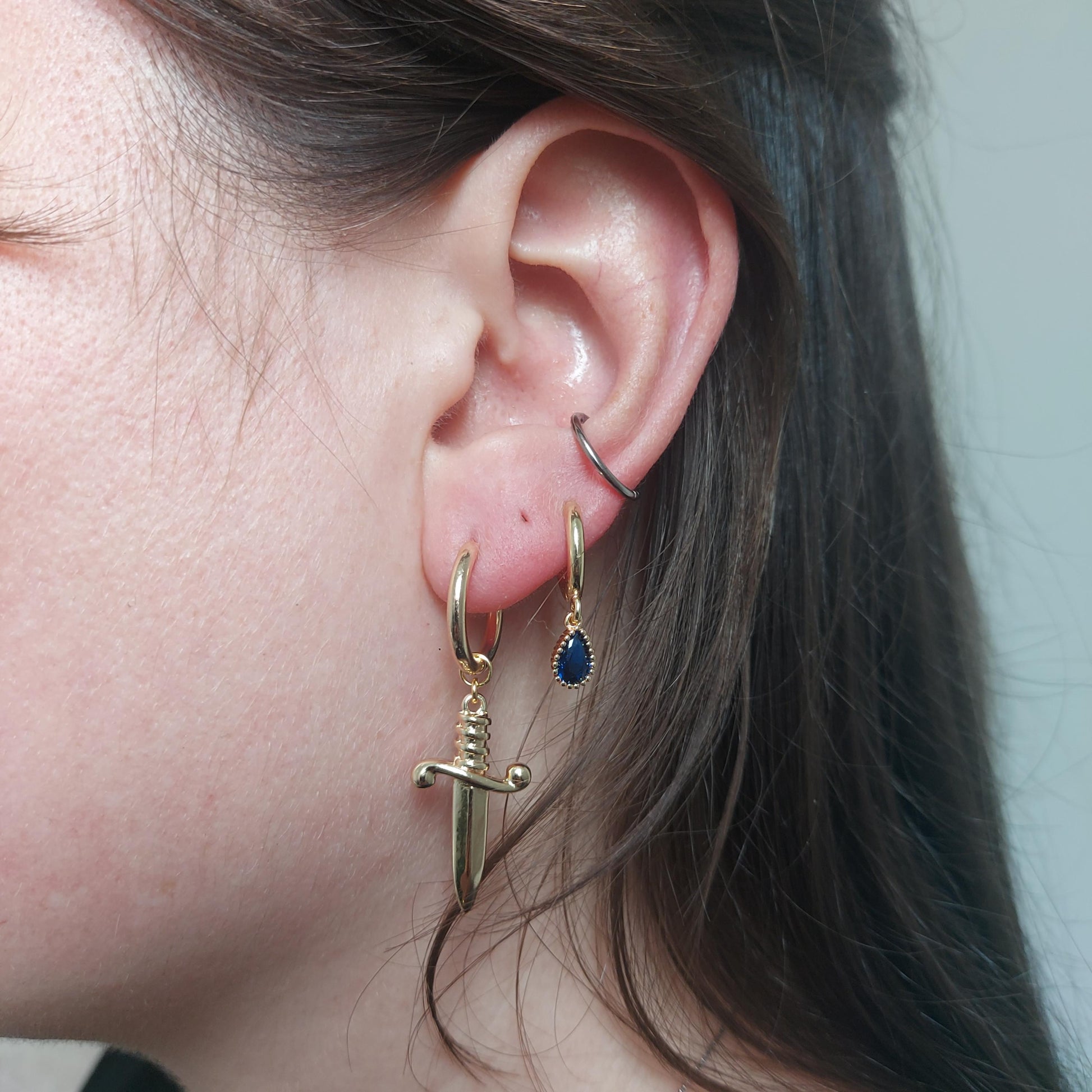 Gold/Silver Mini Dagger / Dirk Hoop Earrings / Tarot Sword Earring