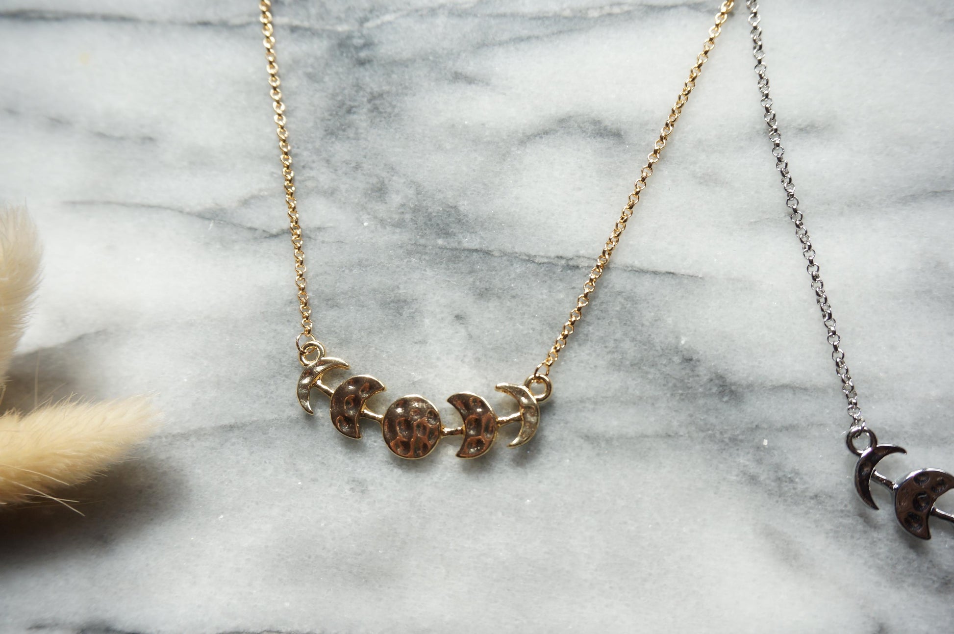 Hammered Moon Phase Necklace / Gold Plated Moon Necklace