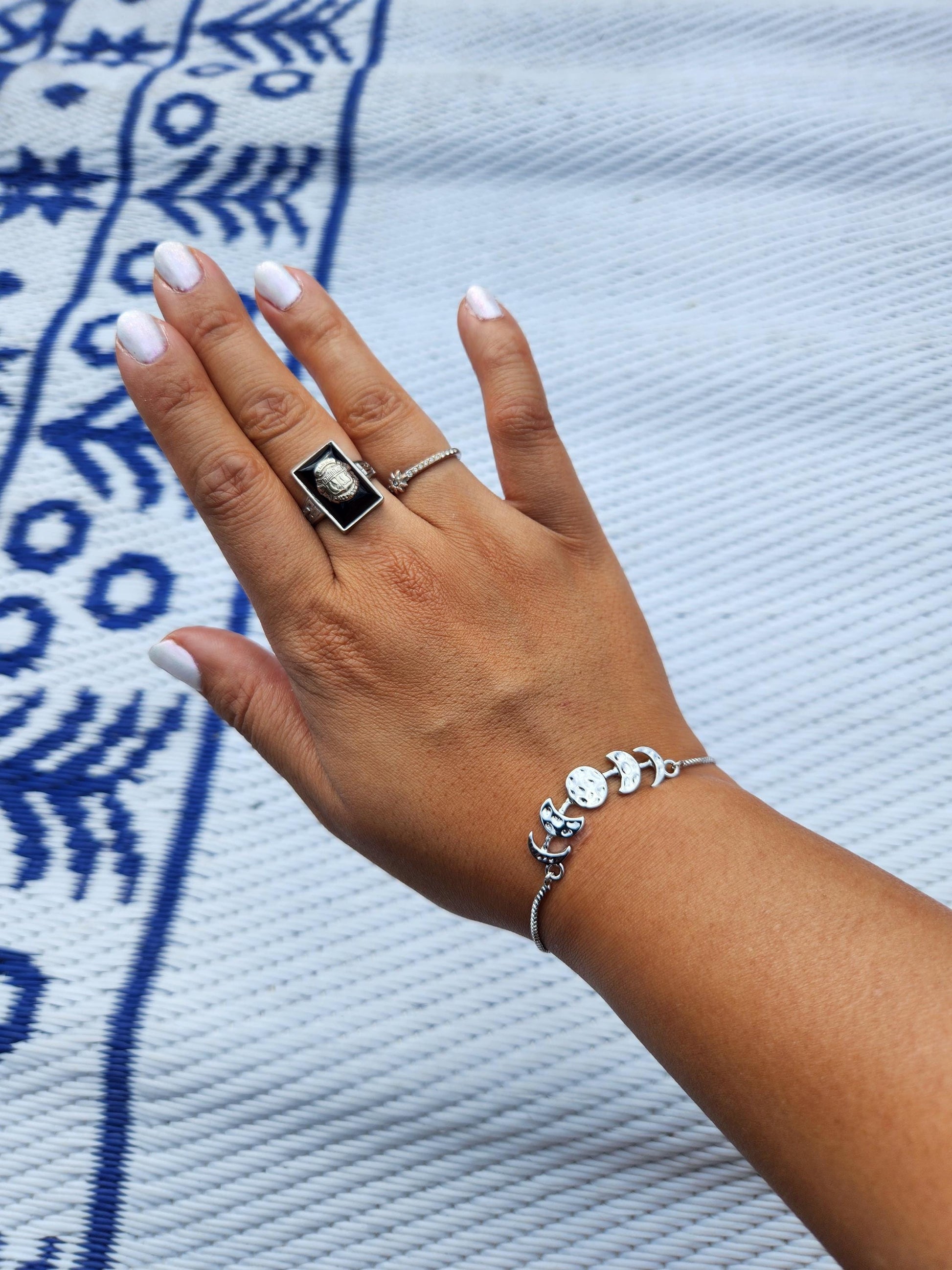 Hammered Moon Phase bracelet in Gold / Silver / Adjustable Bracelet