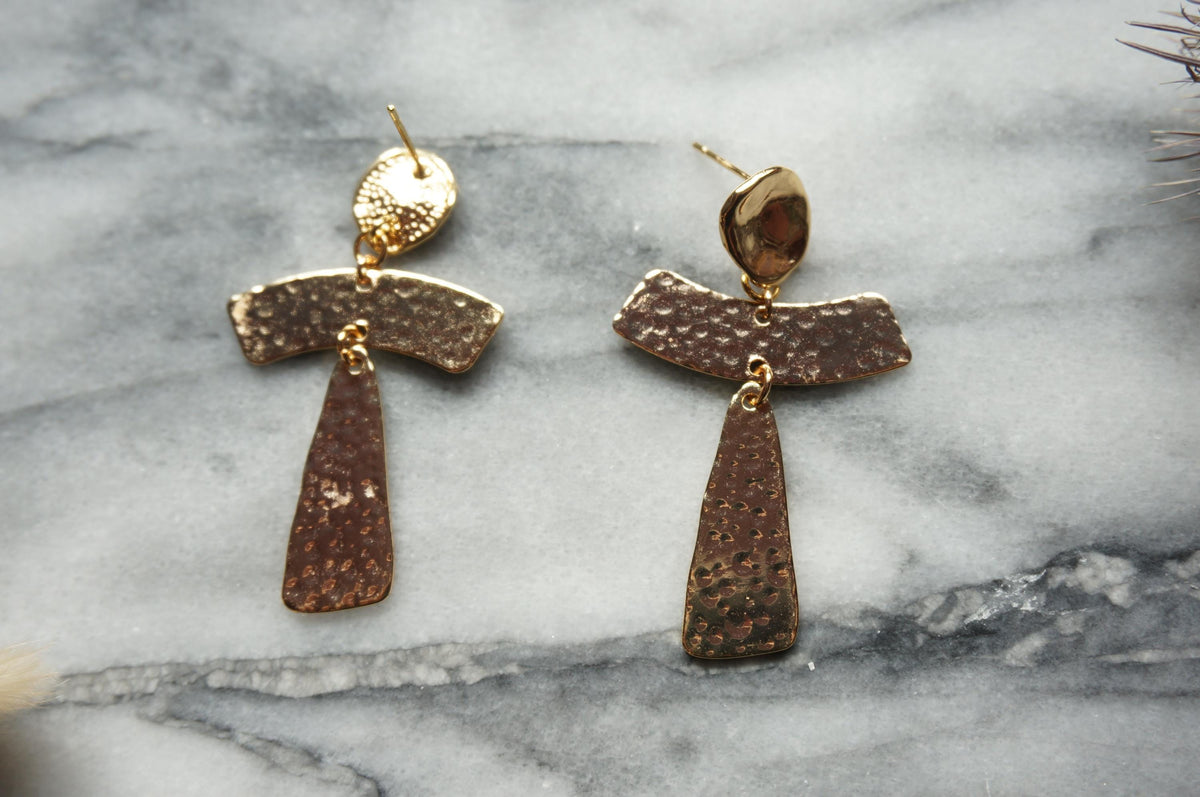 Geometric Dangle Earrings / Gold Plated Earrings