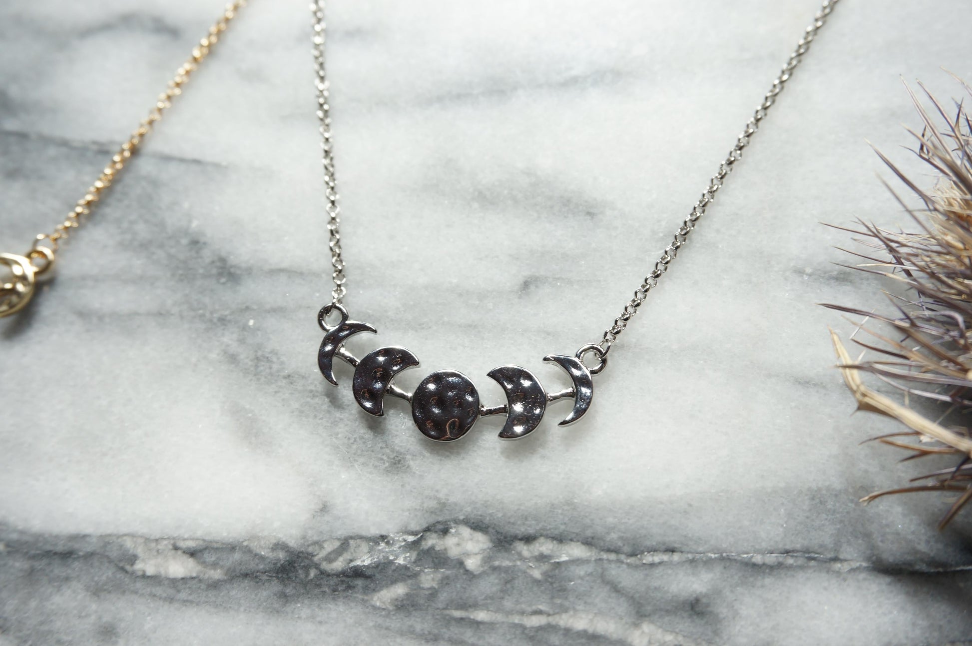 Hammered Moon Phase Necklace / Gold Plated Moon Necklace