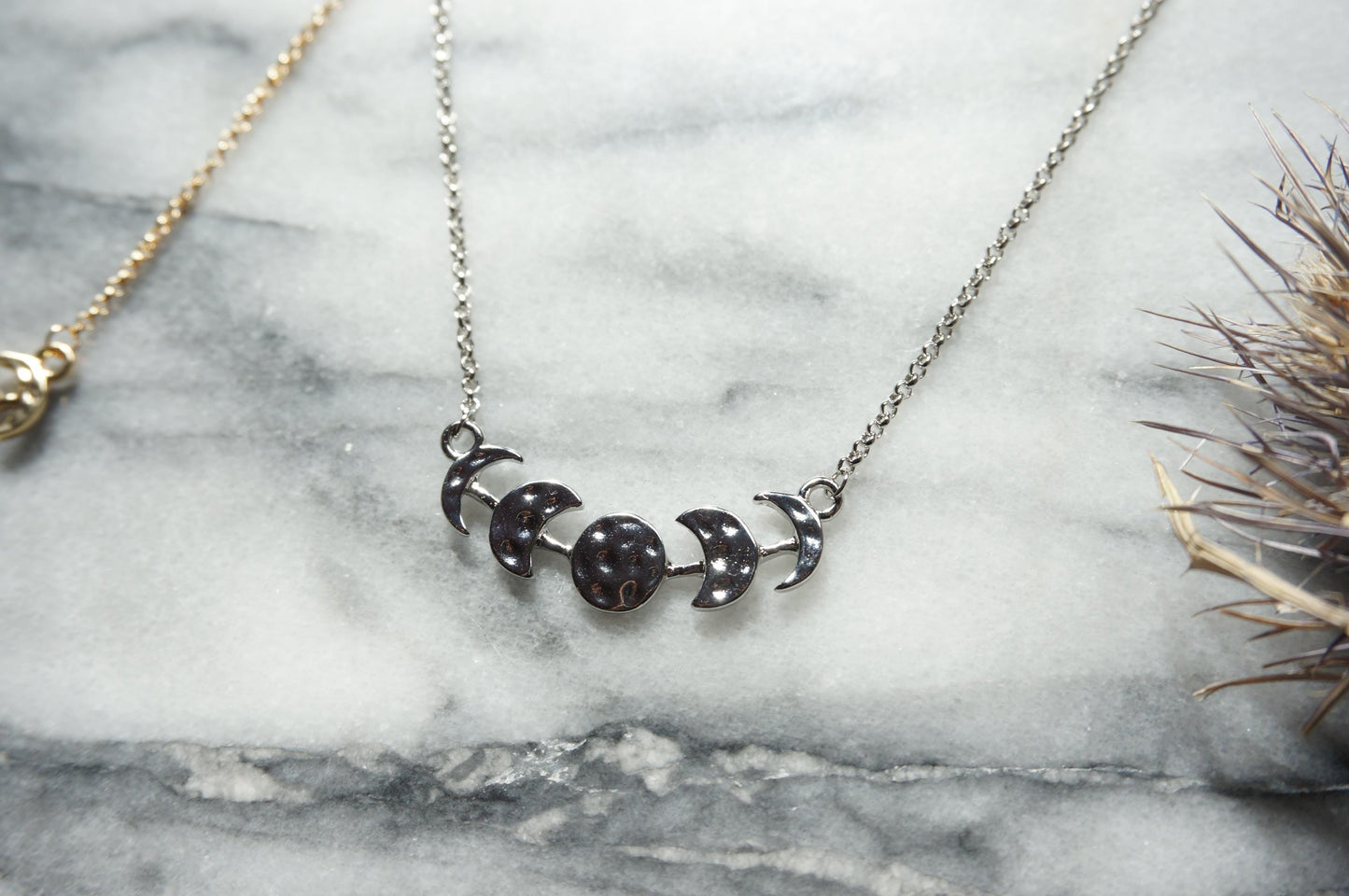 Hammered Moon Phase Necklace / Gold Plated Moon Necklace