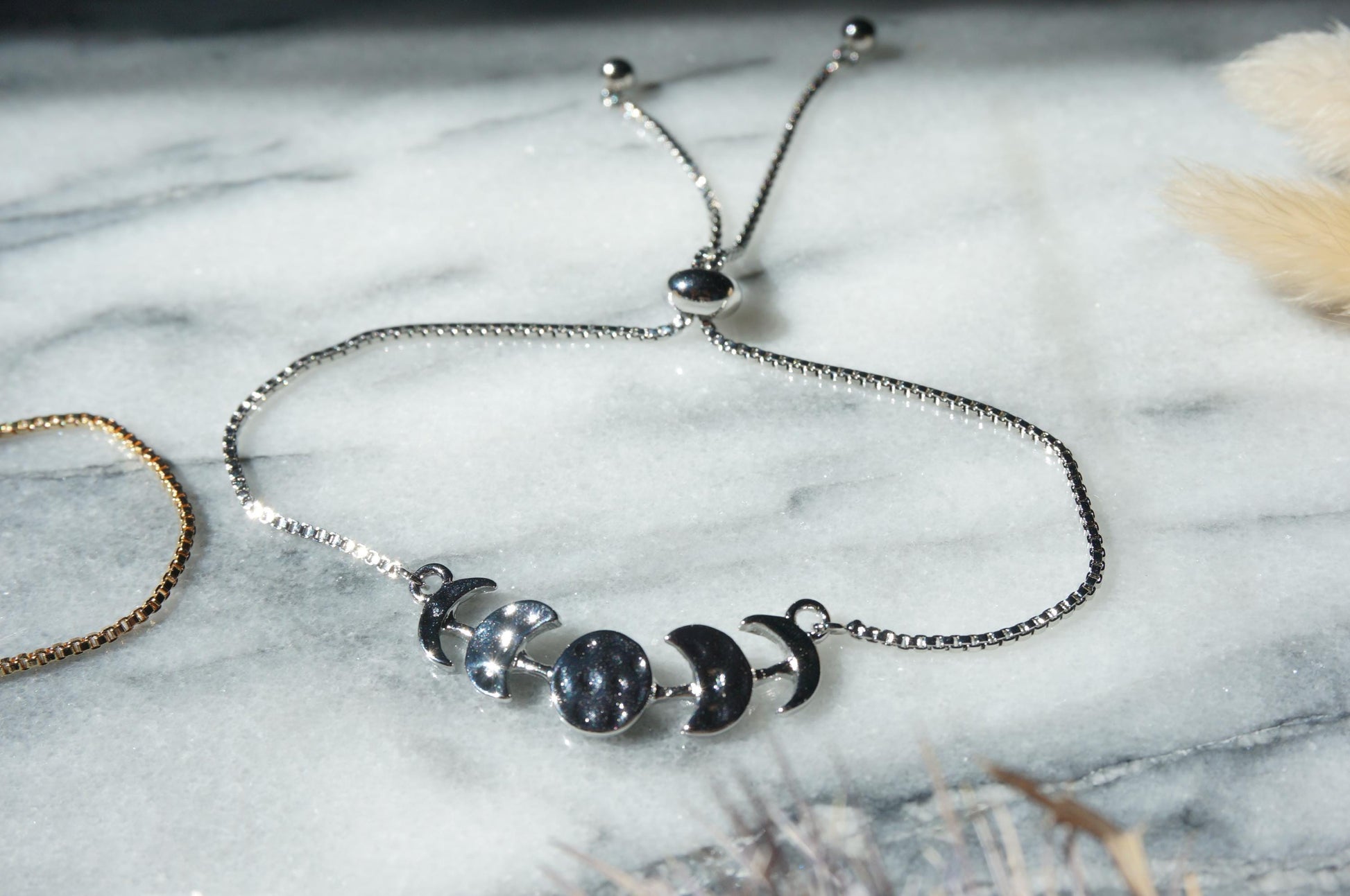 Hammered Moon Phase bracelet in Gold / Silver / Adjustable Bracelet