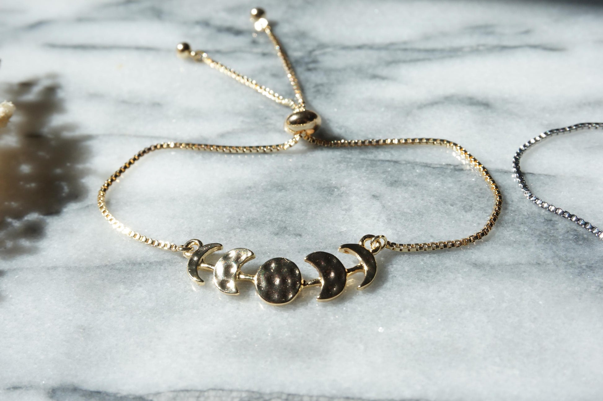 Hammered Moon Phase bracelet in Gold / Silver / Adjustable Bracelet