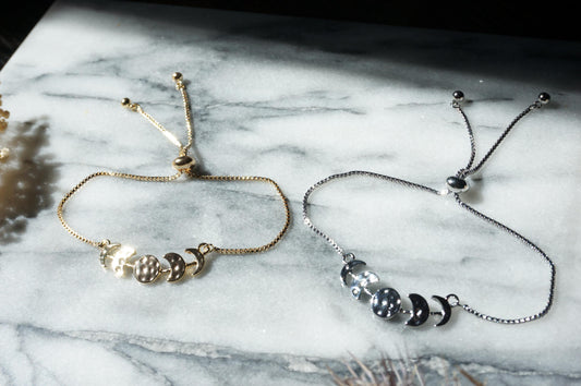 Hammered Moon Phase bracelet in Gold / Silver / Adjustable Bracelet