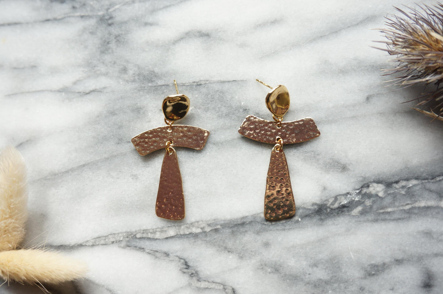 Geometric Dangle Earrings / Gold Plated Earrings
