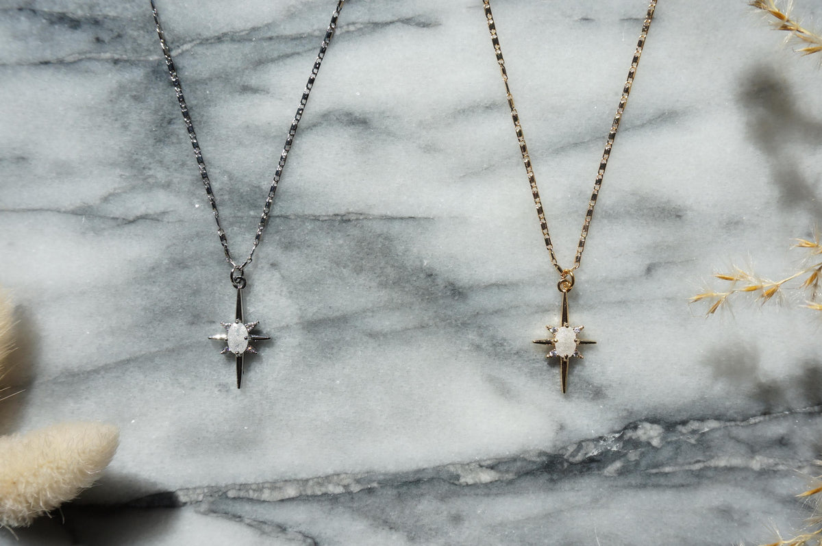 SELESTE Silver Celestial Moonstone Style Necklace