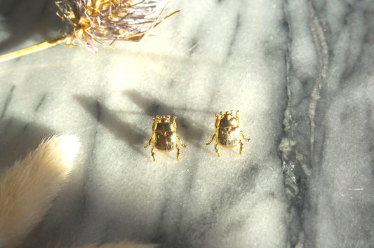 SCARAB Gold Egyptian Beetle Stud Earrings