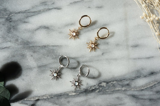 SOLE - Gold / Silver Mother of Pearl Sun Huggies / Hoops