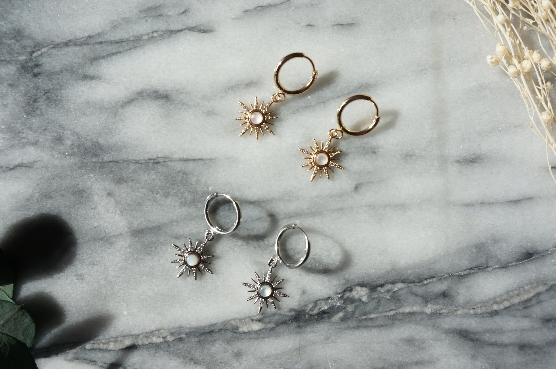 SOLE - Gold / Silver Mother of Pearl Sun Huggies / Hoops