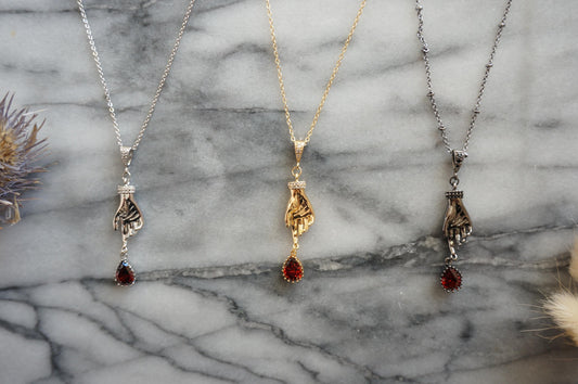 LADY MACBETH Gold / Silver / Black Hand and Blooddrop Dainty Necklace