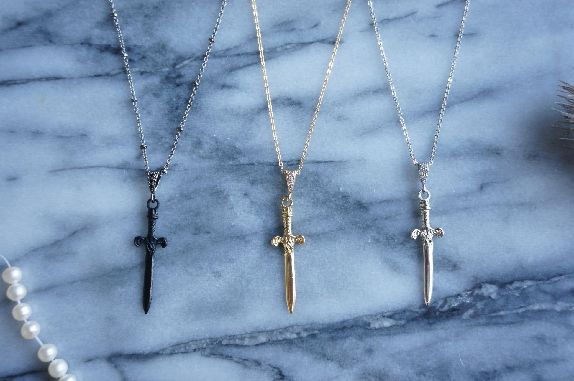 Gold/Silver / Black Antique Sword Necklace / Dagger Necklace