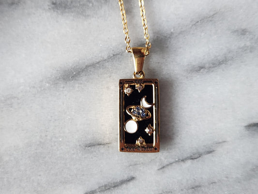 Gold Tarot Card Necklace / The Moon / The Lovers / The Magician / The World