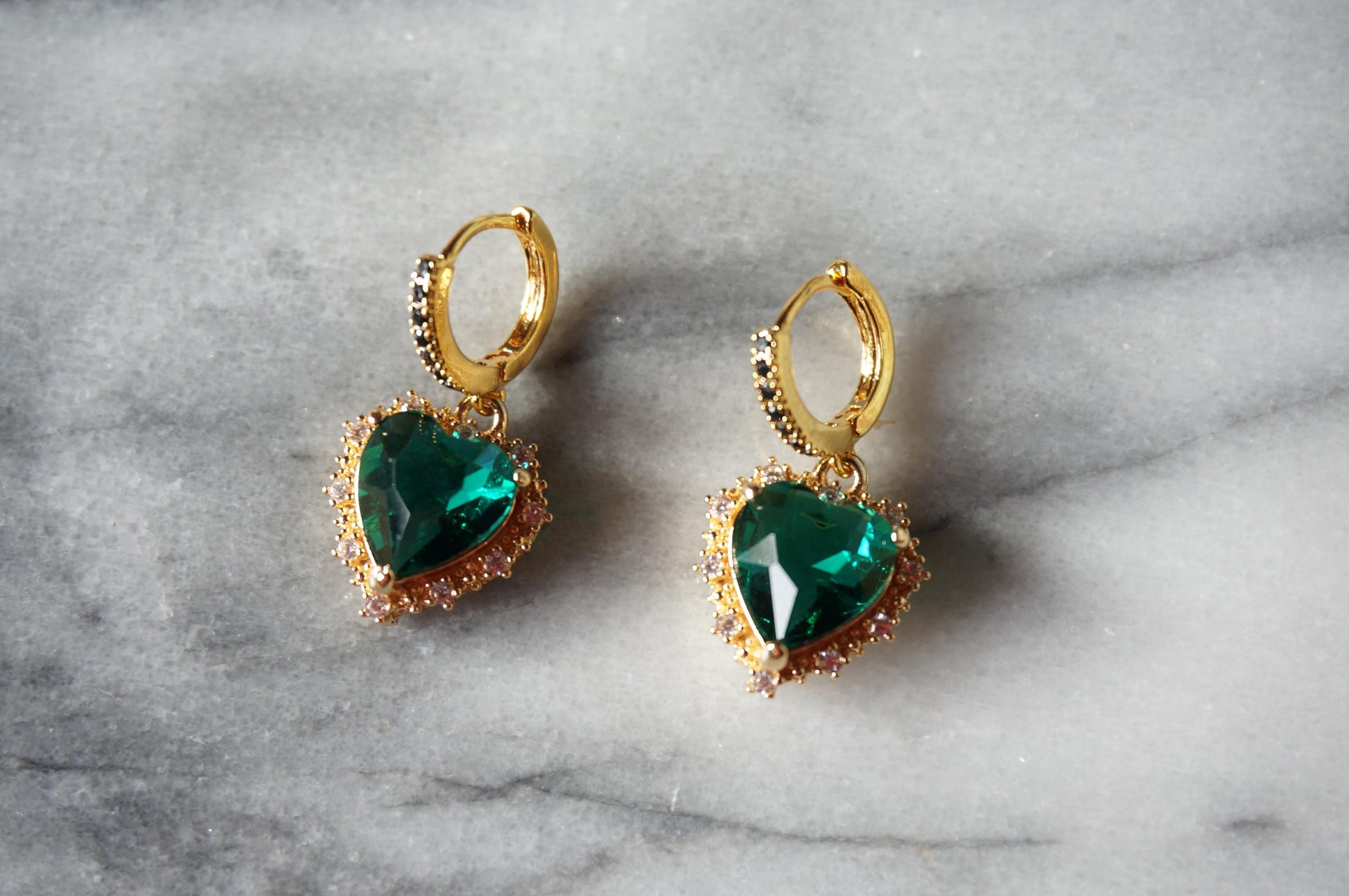 AMO Red/Blue/Green Heart Gold Earrings Studs/Huggies