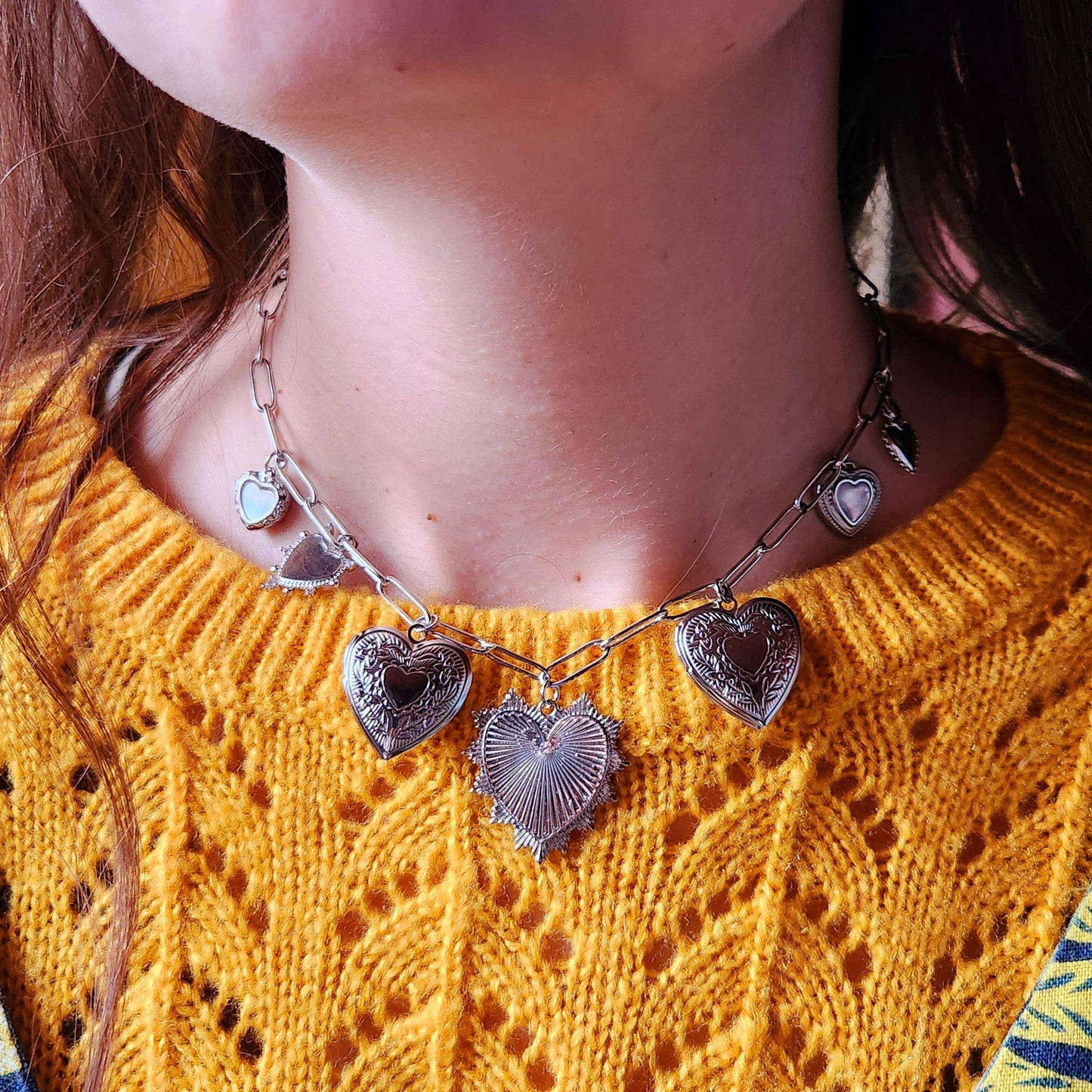 JULIET Gold/Silver Heart Cluster Necklace
