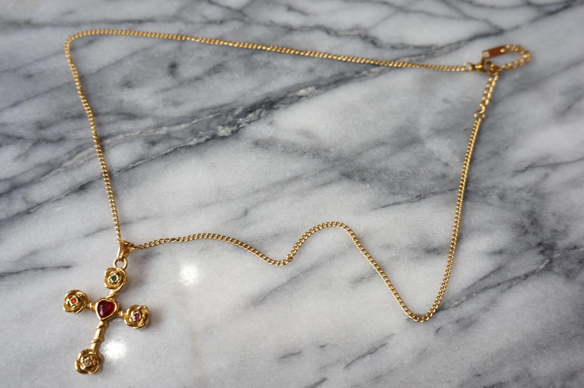 Heart Gem Cross necklace and earrings