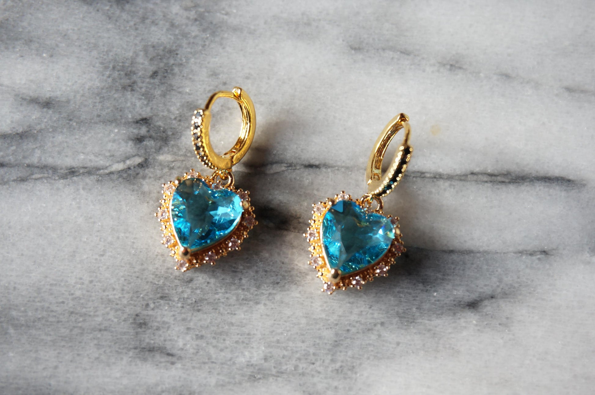 AMO Red/Blue/Green Heart Gold Earrings Studs/Huggies