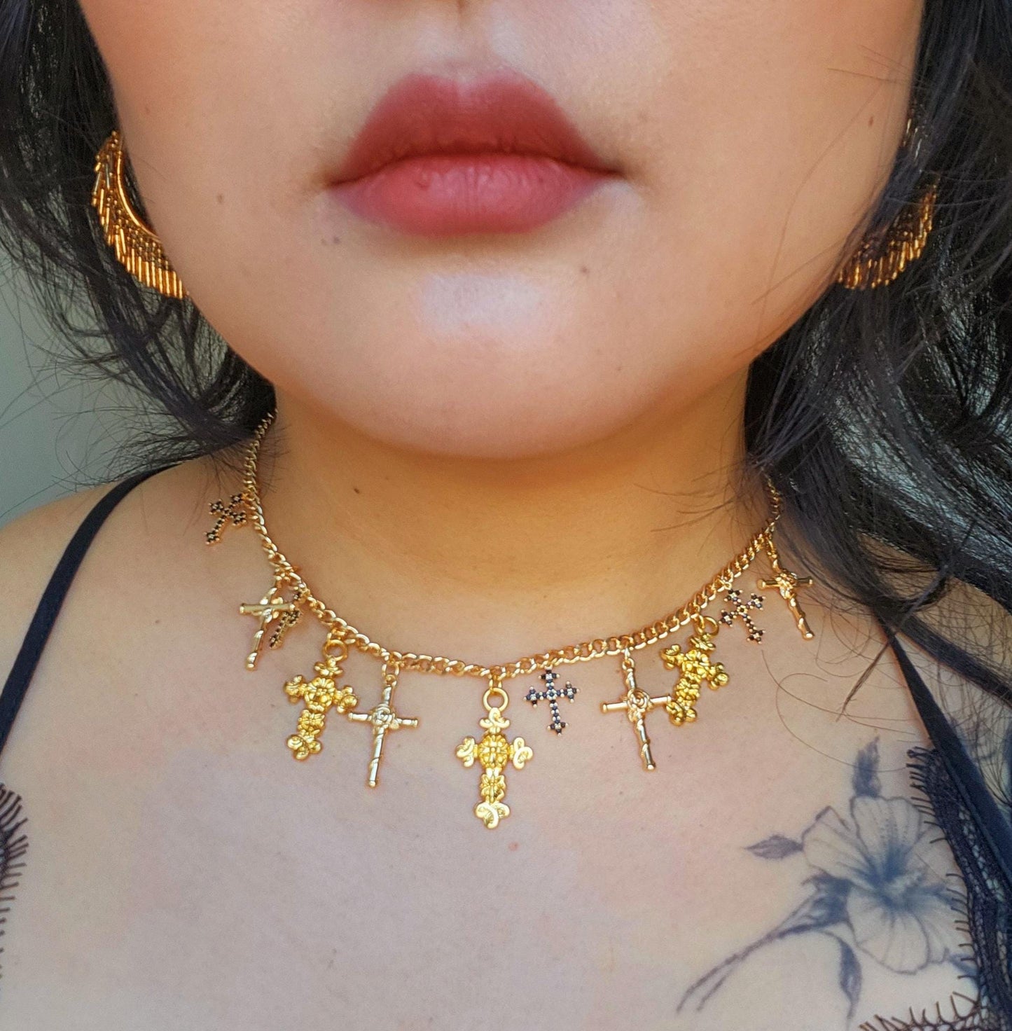 CRUZ Cross cluster gold necklace