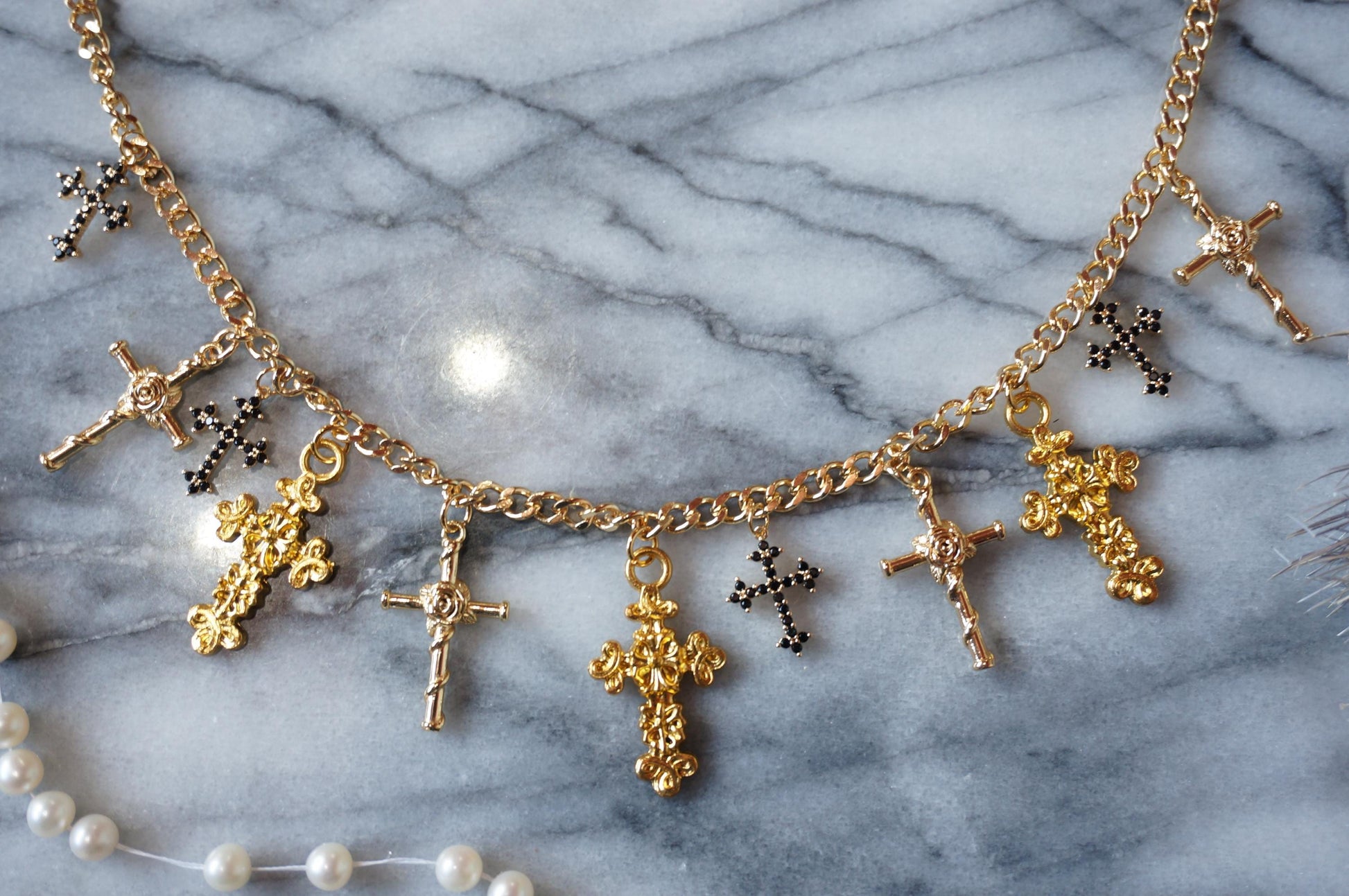 CRUZ Cross cluster gold necklace
