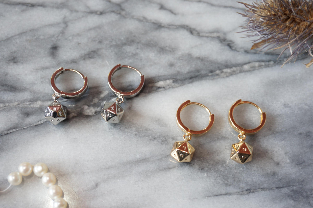 D20 Dice Huggies/ Dungeons and Dragons Hoop Earrings