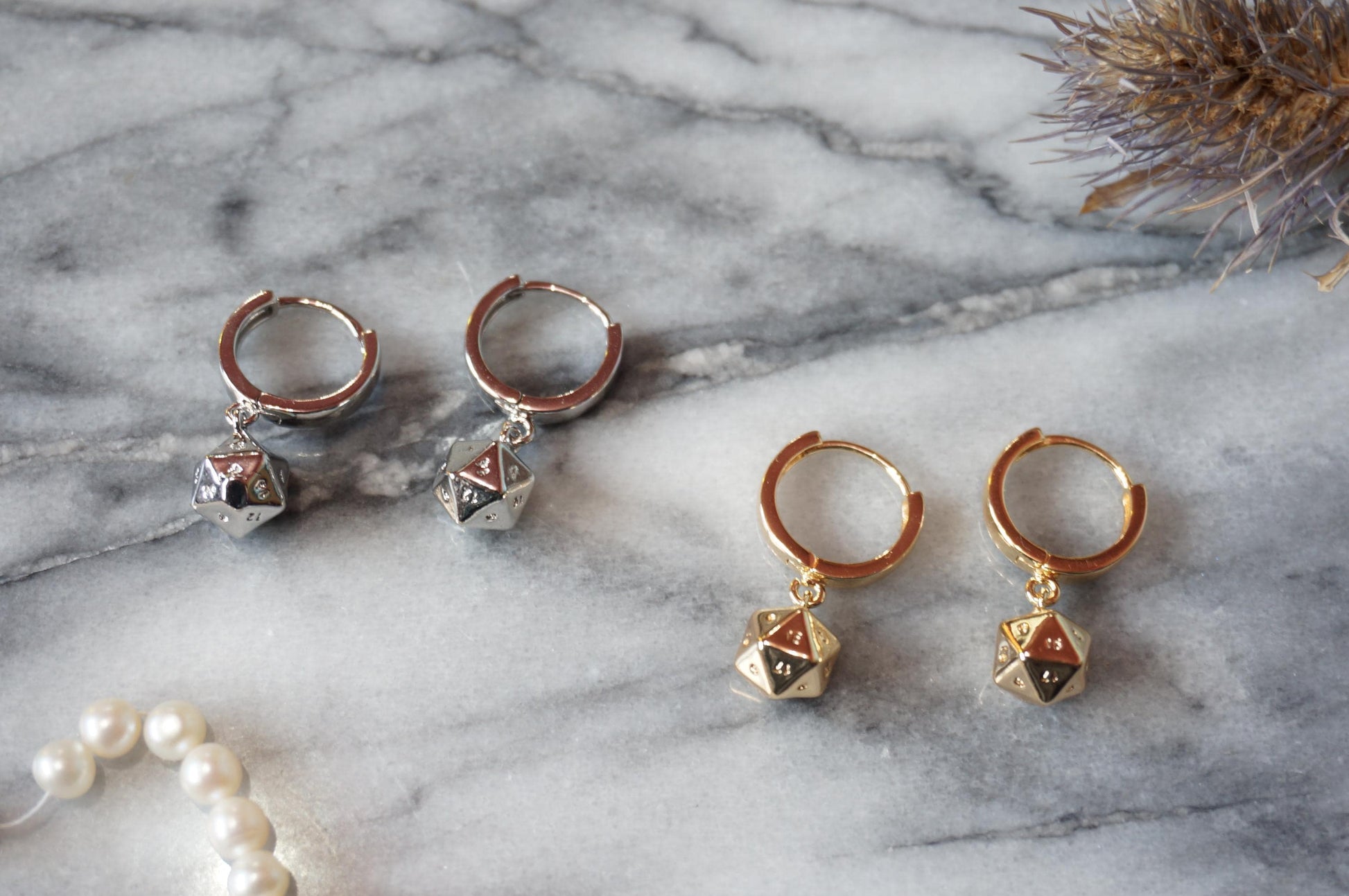 D20 Dice Huggies/ Dungeons and Dragons Hoop Earrings