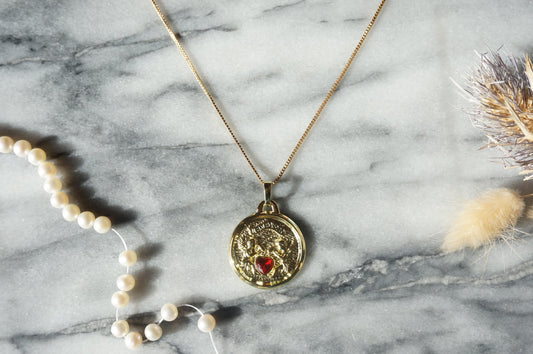 Il Bat Pour Toi, 18k Gold Plated Vintage French Medal Necklace / My Heart Beats For You Medal