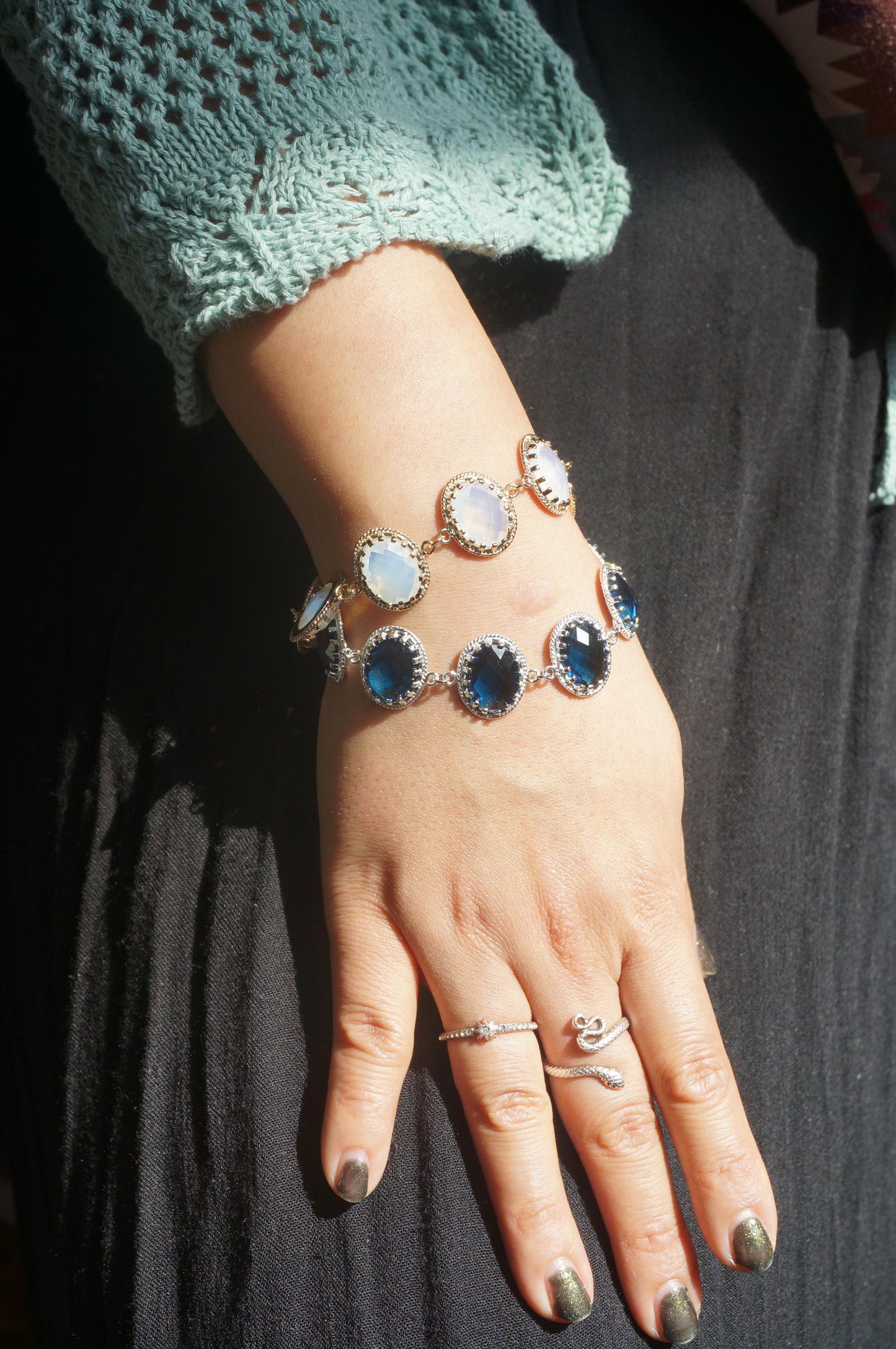 Pink/White/Green/Blue crystal Gold/Silver bracelets