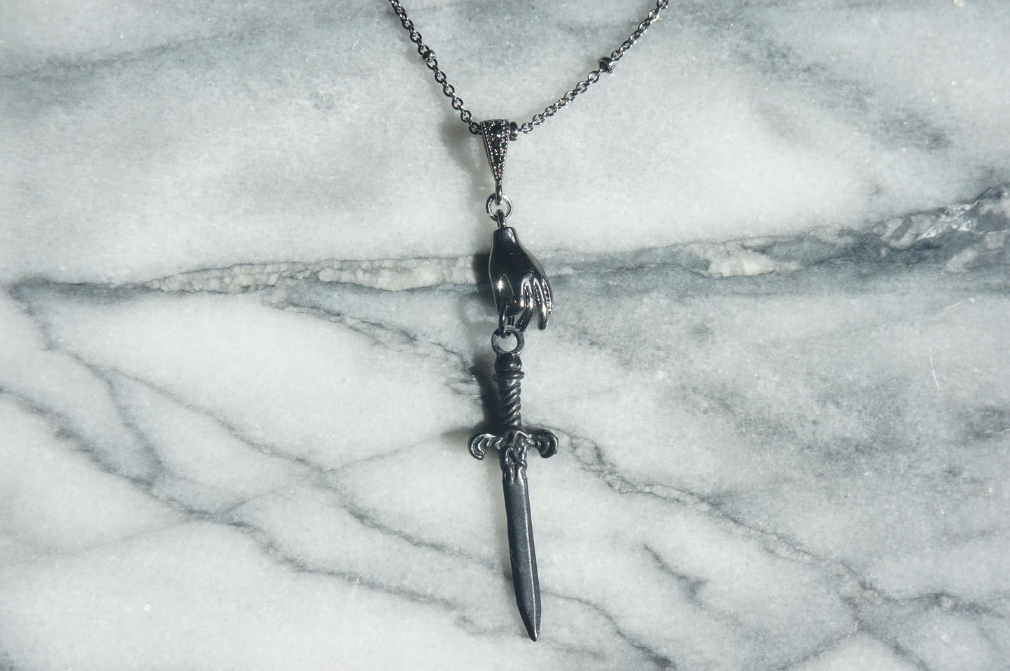 Gold/Silver Queen of Swords Tarot Necklace / Dagger Necklace / Tarot hand Dainty Necklace