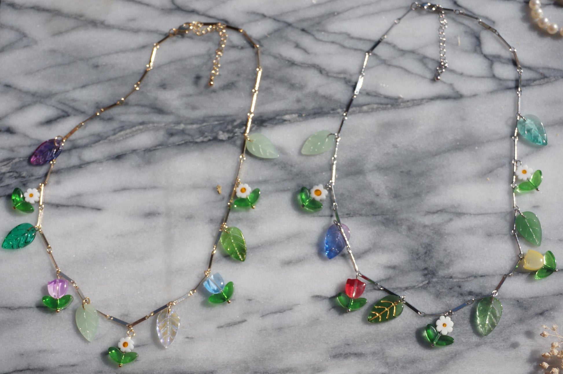 FLORA flowers and leaves cluster necklace Gold/Silver / Fairycore necklace / faerie necklace