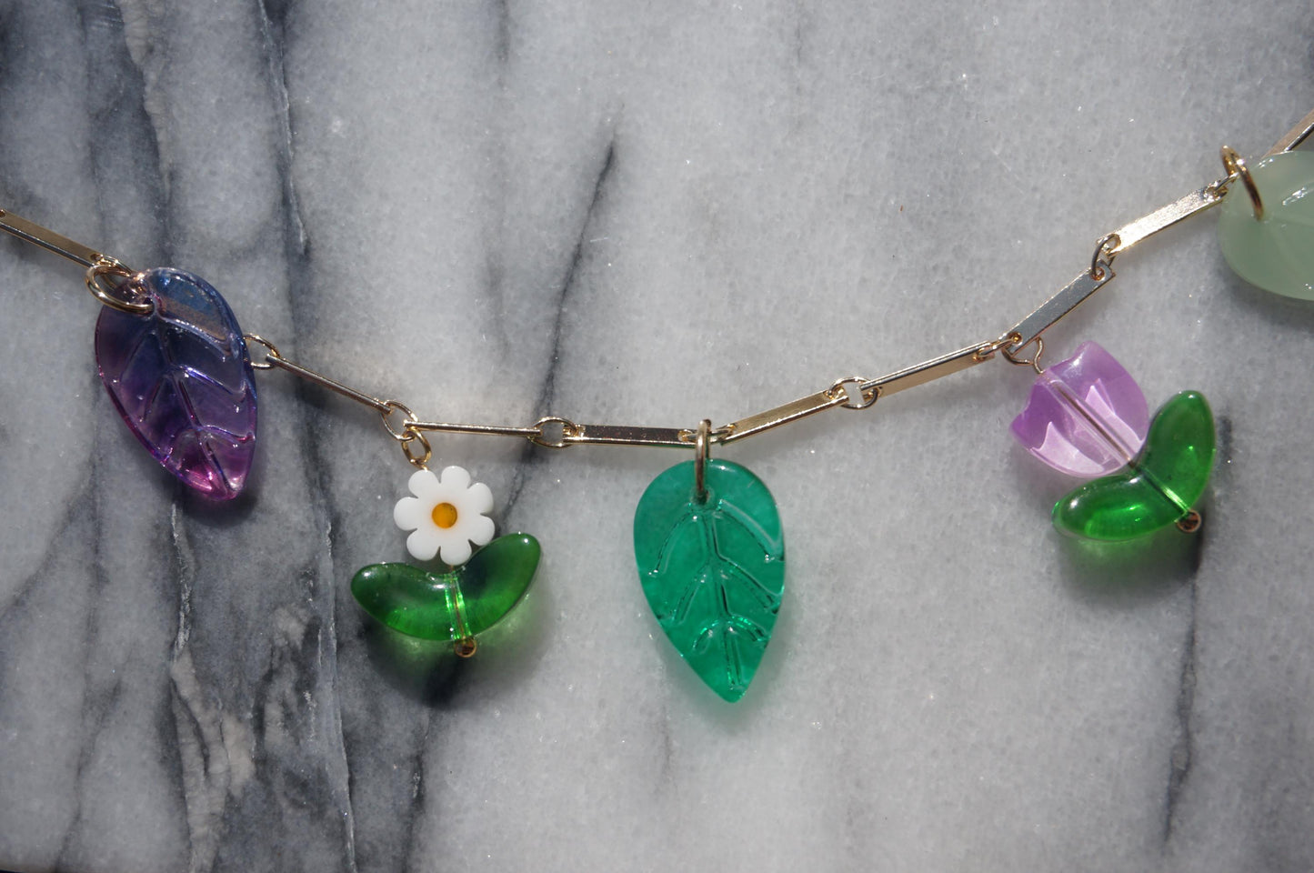 FLORA flowers and leaves cluster necklace Gold/Silver / Fairycore necklace / faerie necklace