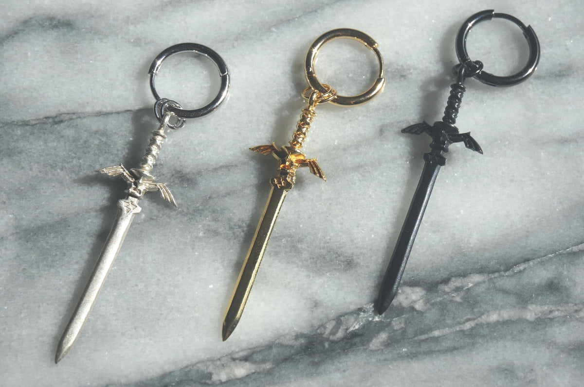LEGEND Sword Huggie Hoop Earring: Gold, Silver, or Gunmetal (Single), Zelda Master Sword
