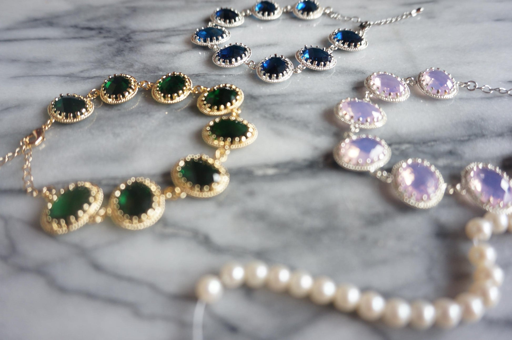 Pink/White/Green/Blue crystal Gold/Silver bracelets