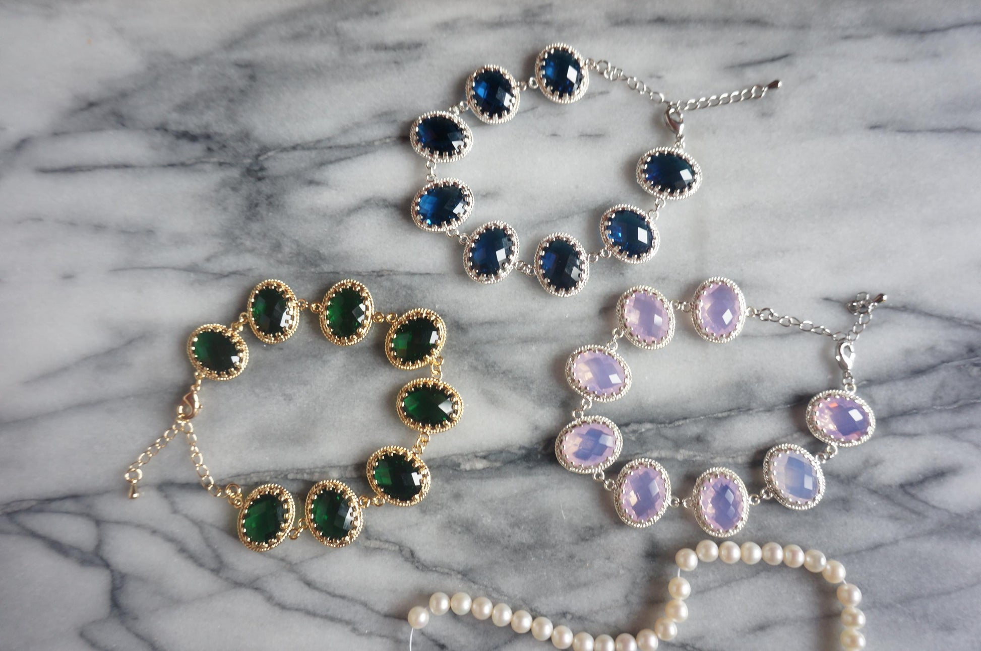 Pink/White/Green/Blue crystal Gold/Silver bracelets