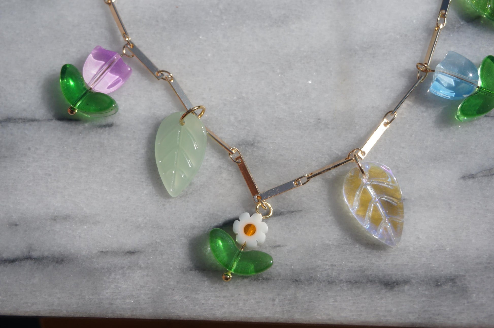 FLORA flowers and leaves cluster necklace Gold/Silver / Fairycore necklace / faerie necklace