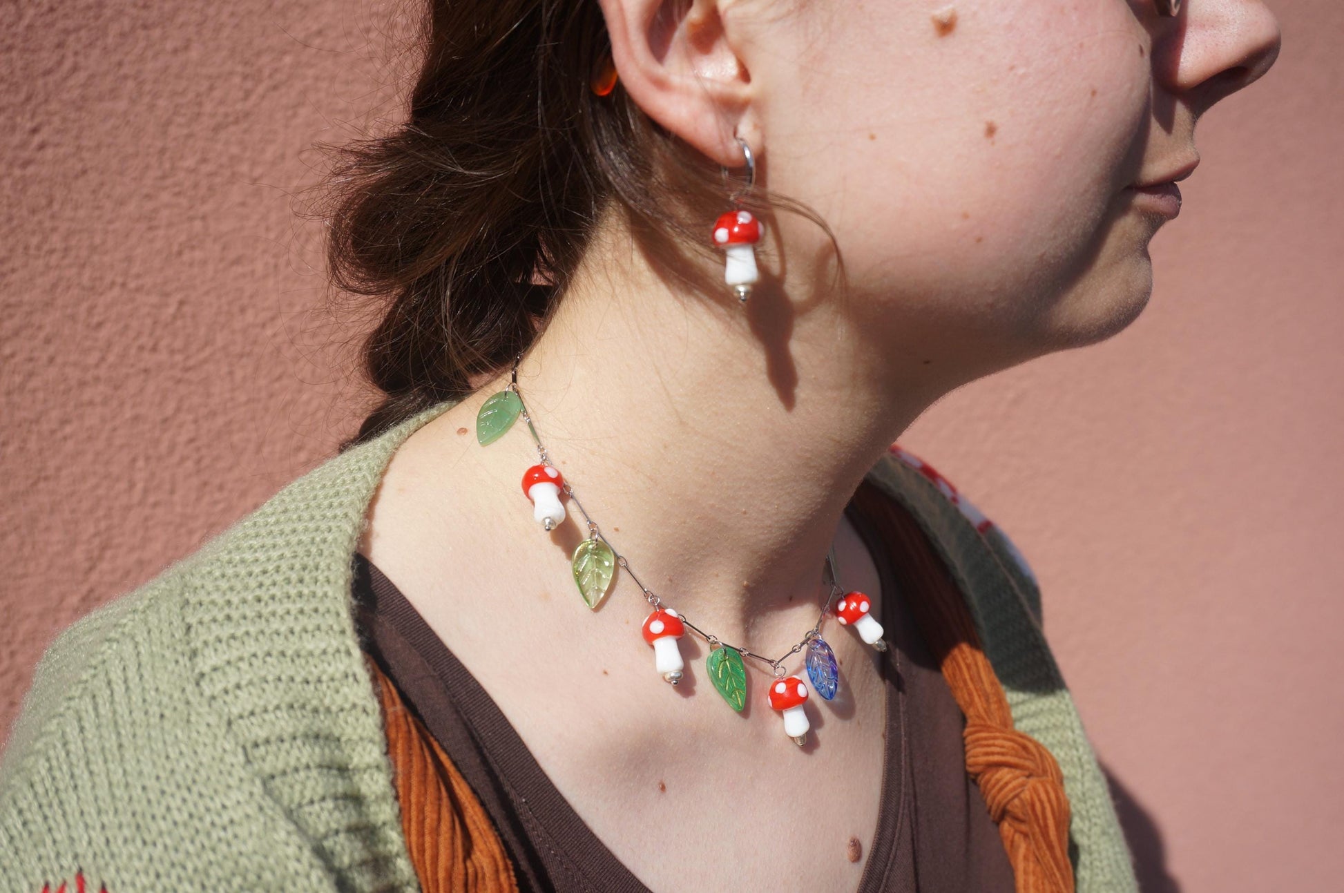 Brown/Red Mushroom Hoop Earrings / Fairycore Mushroom huggie earrings / faerie Earrings / Gold Silver Mushroom Festival Earrings