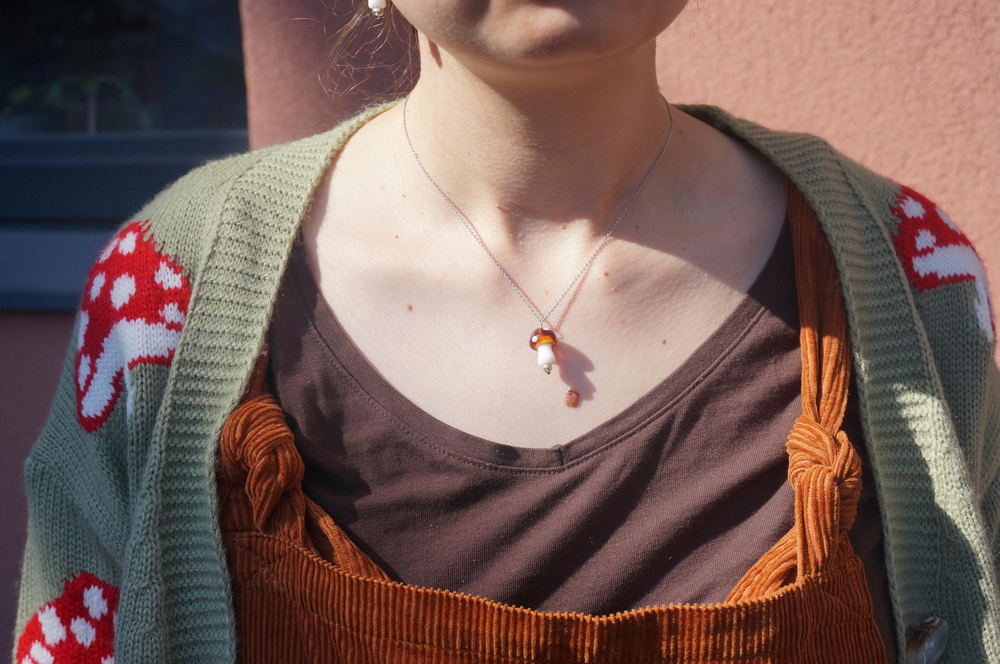 Dainty Brown/Red Mushroom necklaces / Gold Silver Mushroom Festival Necklace / Fairycore Mushroom Necklace