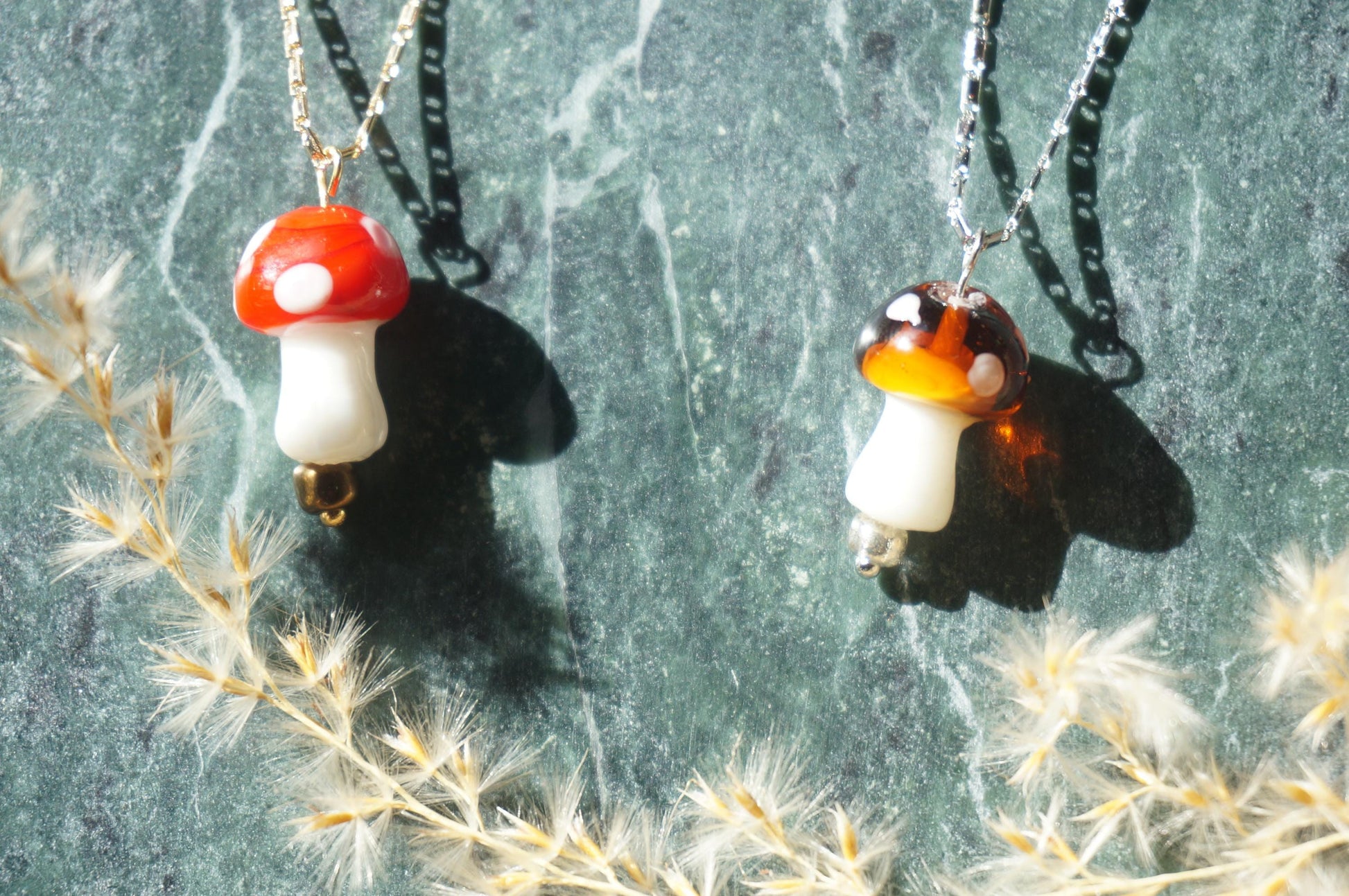 Dainty Brown/Red Mushroom necklaces / Gold Silver Mushroom Festival Necklace / Fairycore Mushroom Necklace