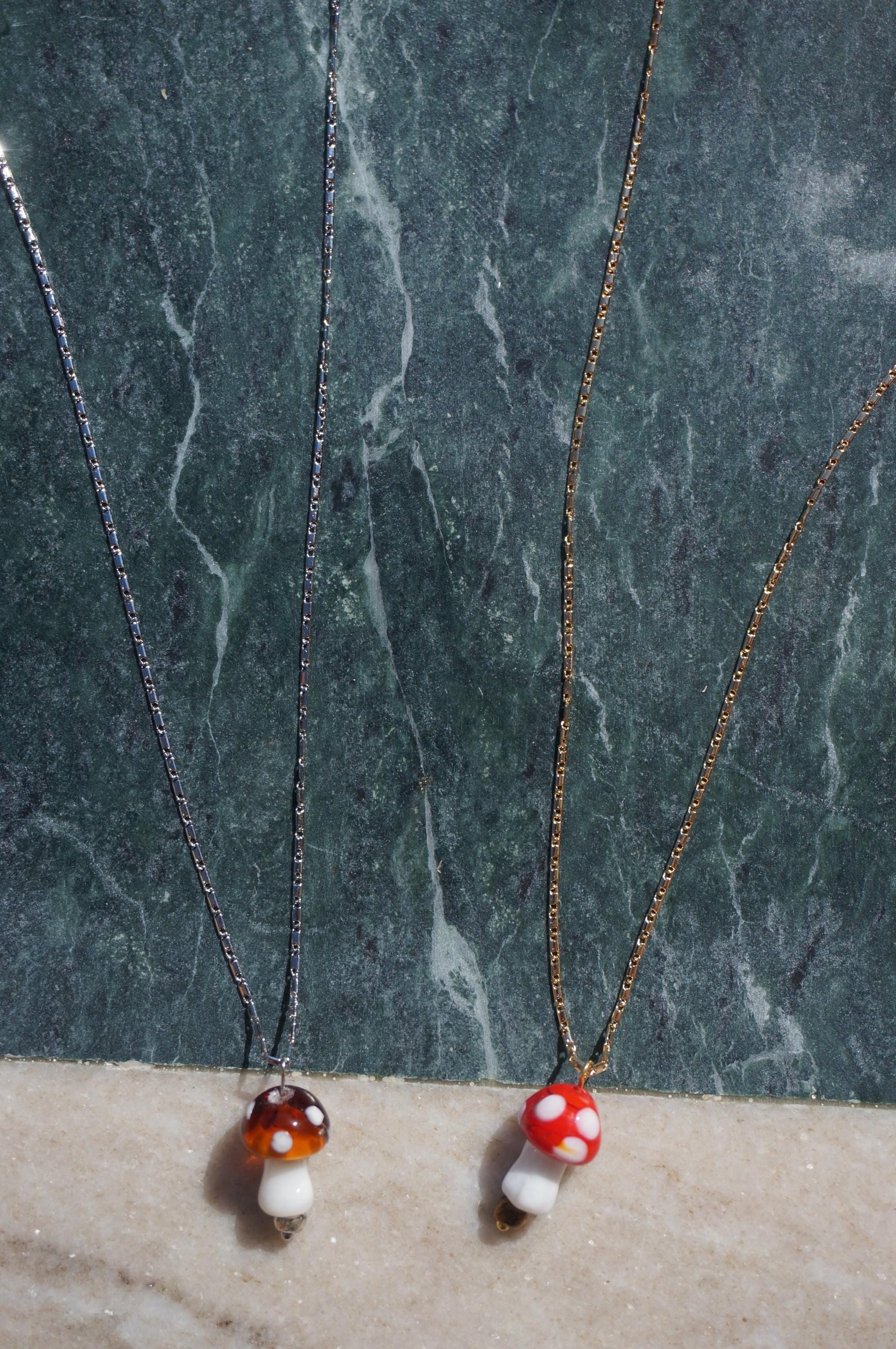 Dainty Brown/Red Mushroom necklaces / Gold Silver Mushroom Festival Necklace / Fairycore Mushroom Necklace