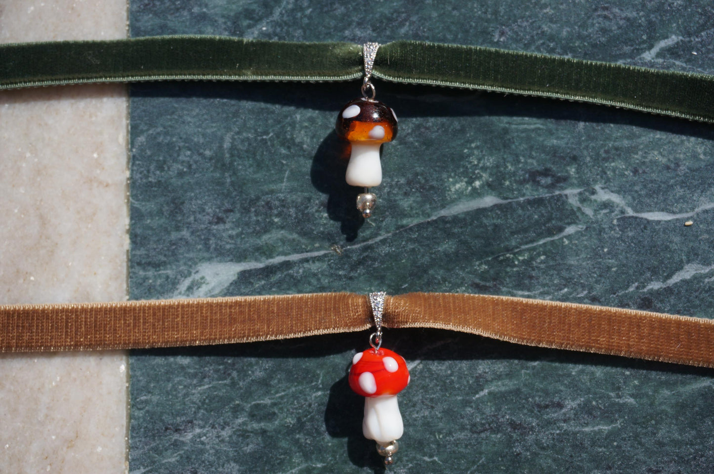 Brown and red Mushroom chokers / fairycore