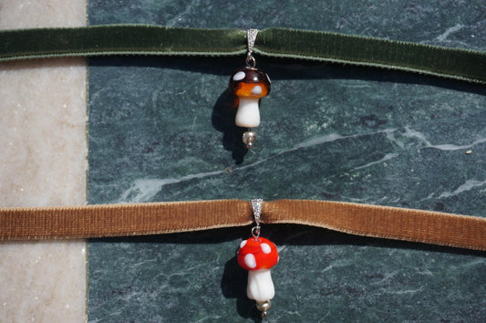 Brown and red Mushroom chokers / fairycore