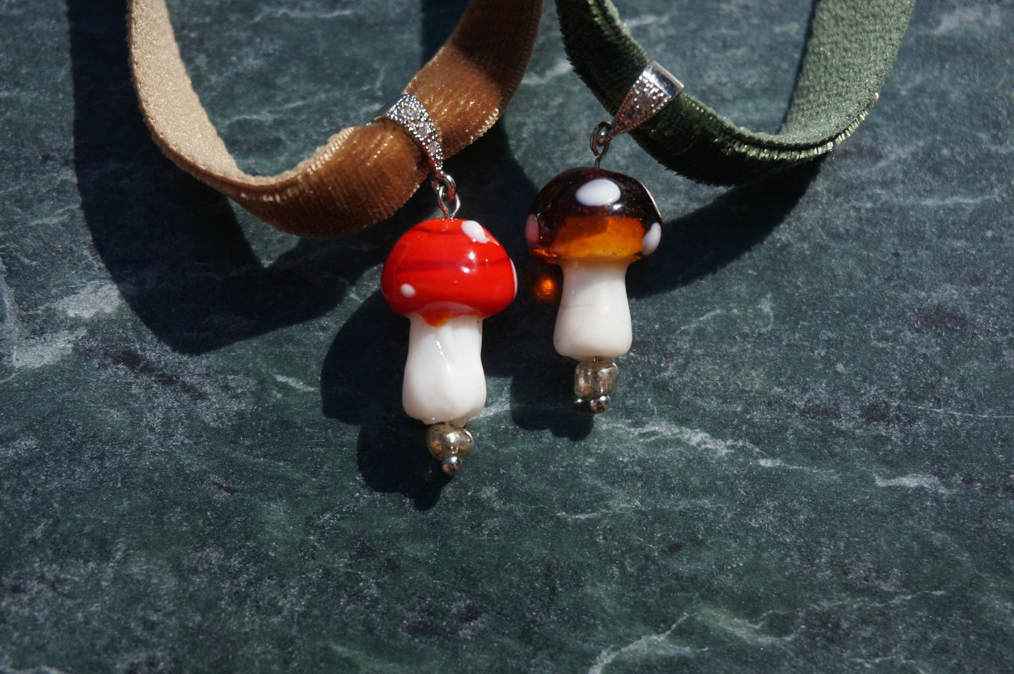 Brown and red Mushroom chokers / fairycore