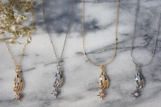 Dainty Gold/Silver Tarot Hand and Star Necklace