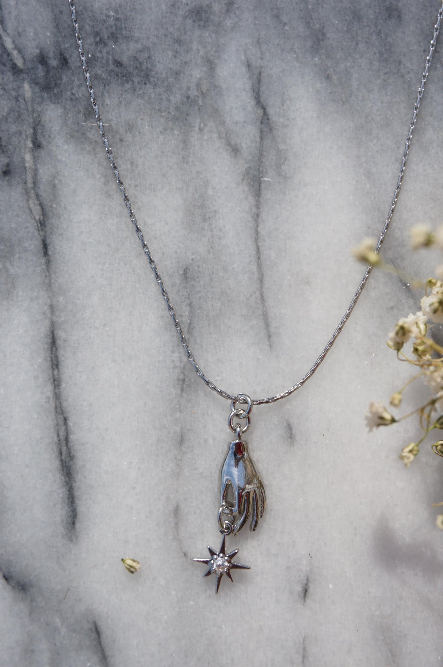 Dainty Gold/Silver Tarot Hand and Star Necklace