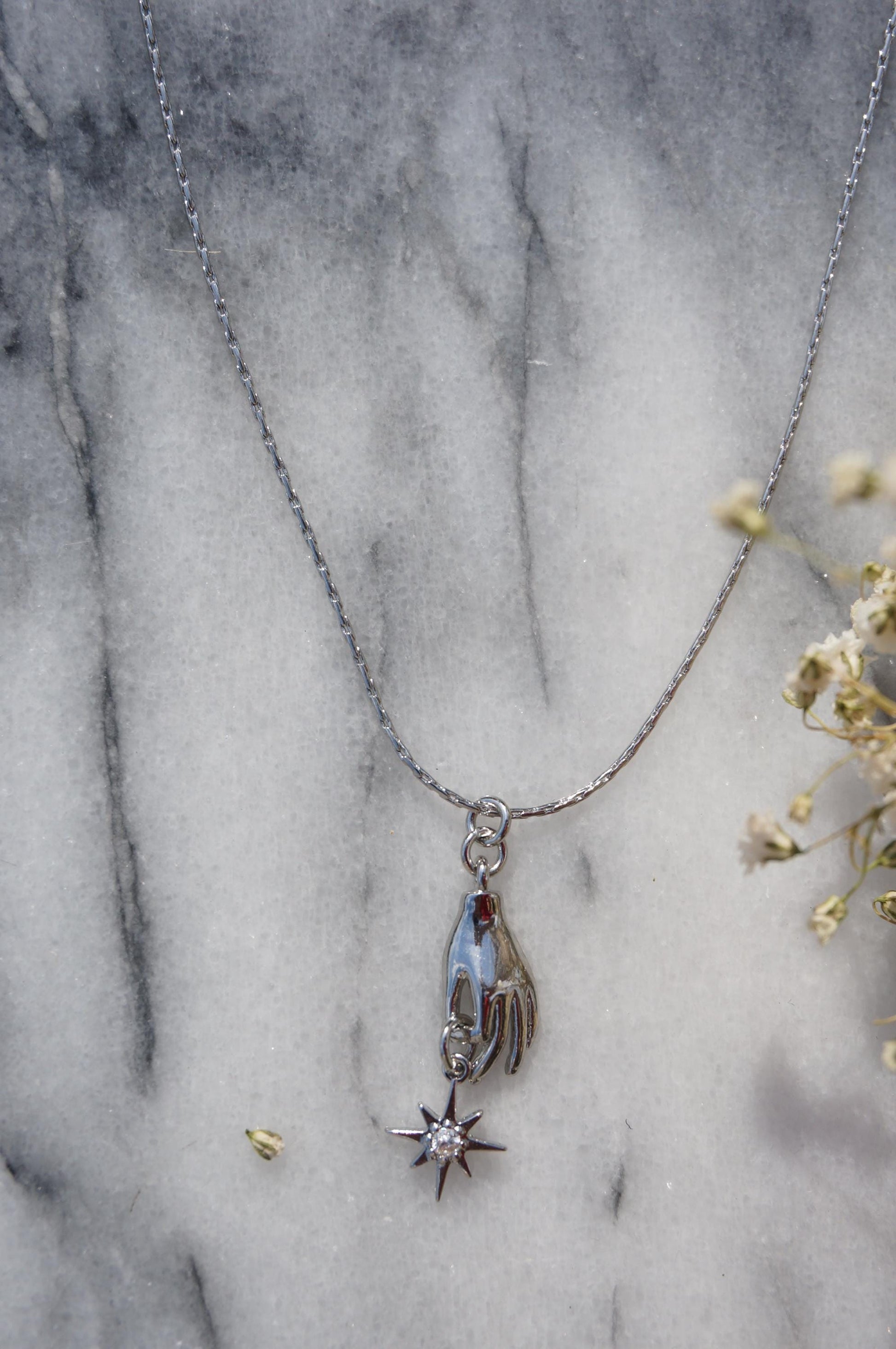Dainty Gold/Silver Tarot Hand and Star Necklace