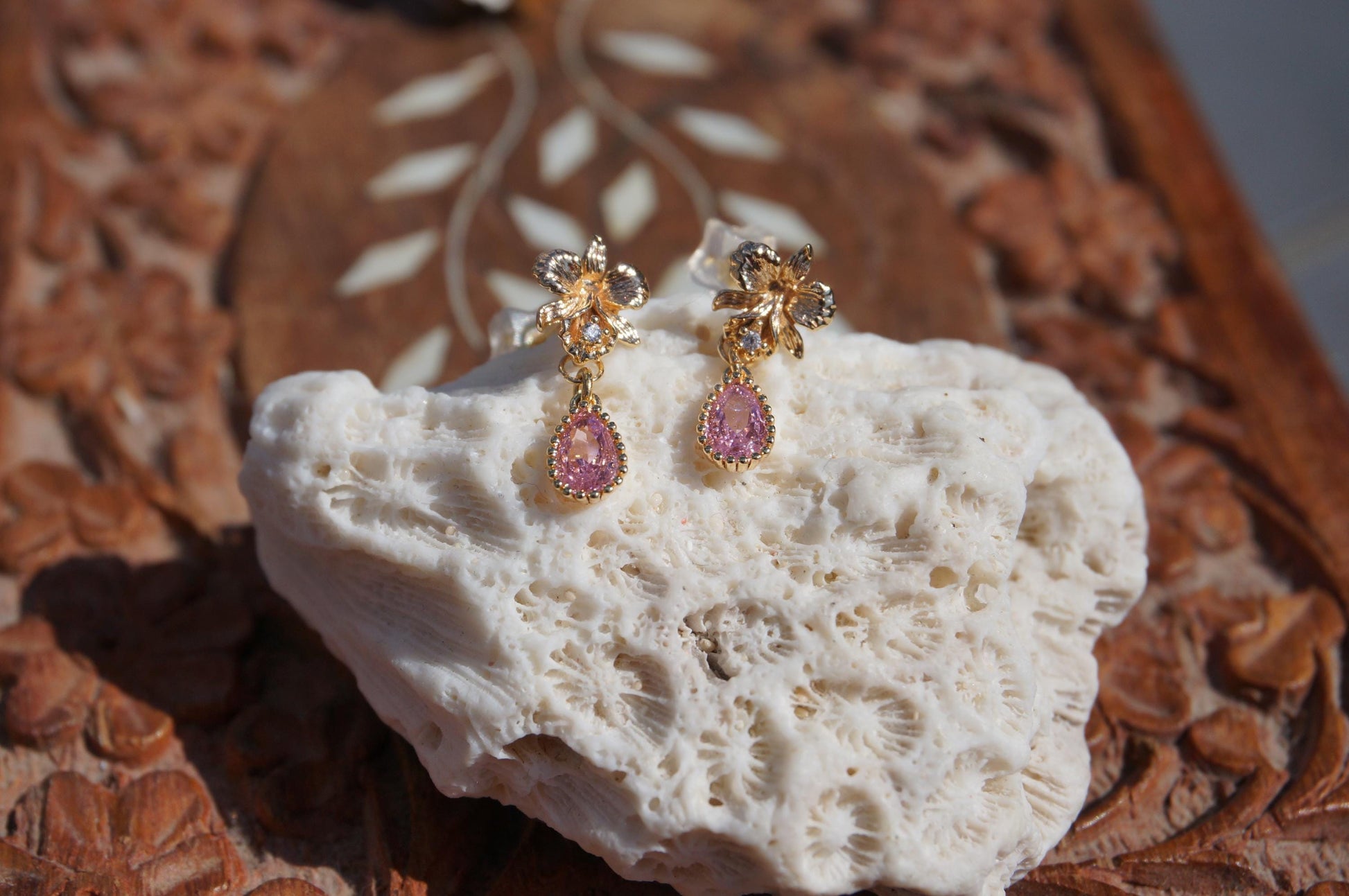 Sanderiana Orchid Gold Dainty Earrings