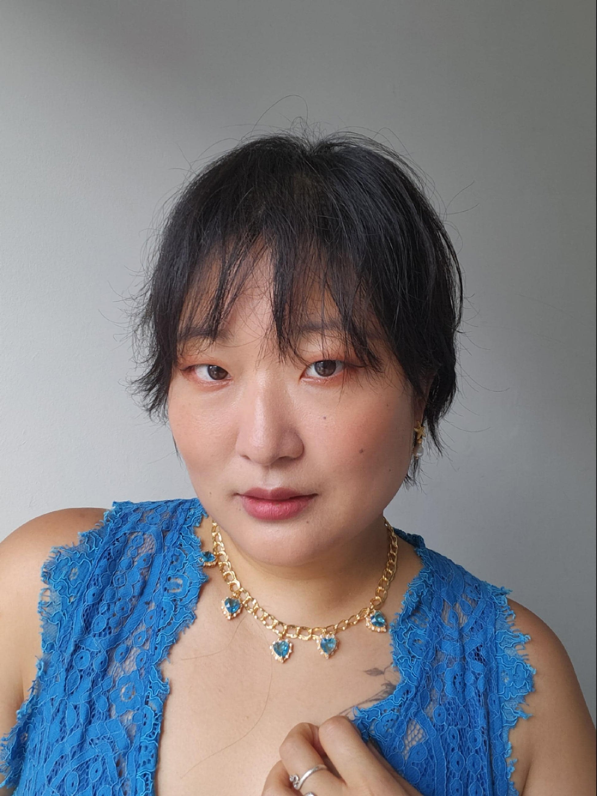 AMO Red/Green/Blue Heart Charms Chunky Gold Necklace