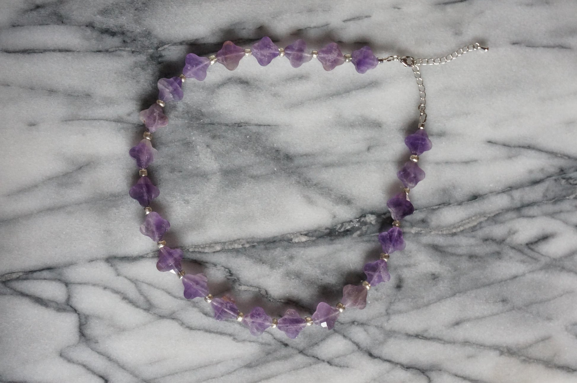 Semi-precious Stone Clover Bead Strand Necklaces / Green, Brown, Purple Stone Bead Necklaces