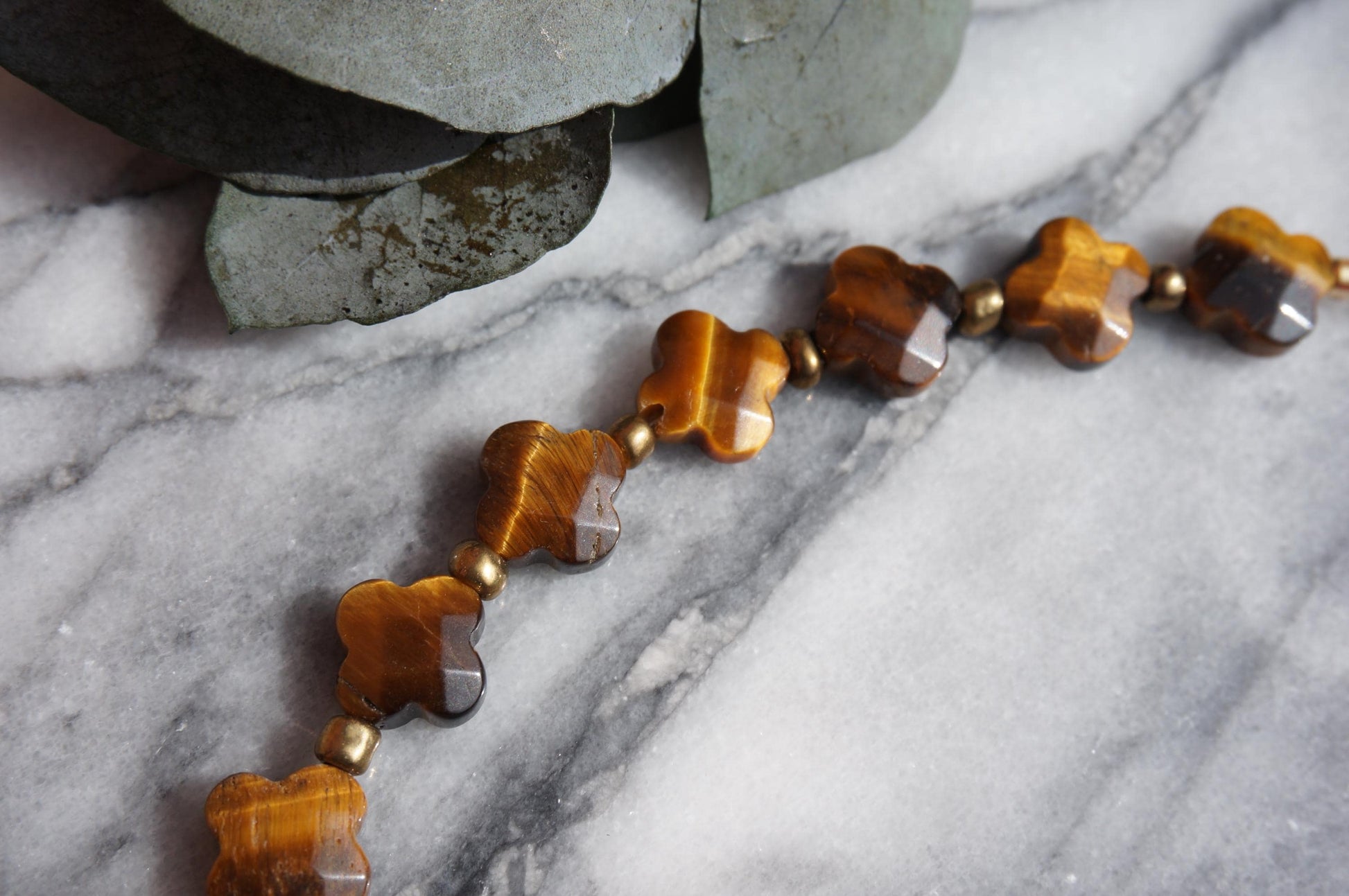 Semi-precious Stone Clover Bead Strand Necklaces / Green, Brown, Purple Stone Bead Necklaces