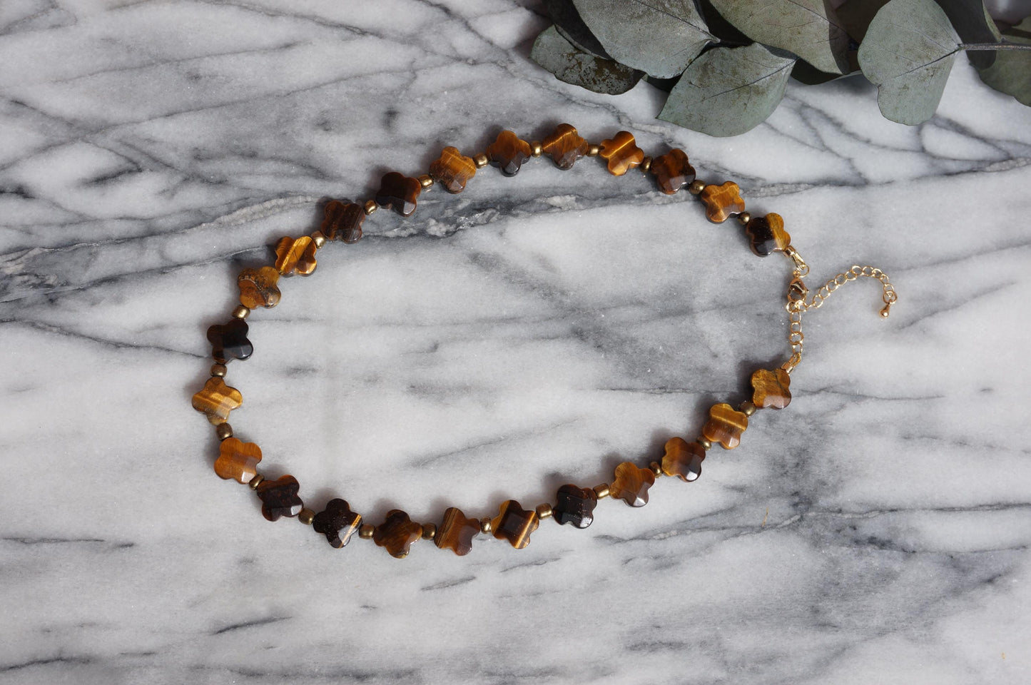 Semi-precious Stone Clover Bead Strand Necklaces / Green, Brown, Purple Stone Bead Necklaces